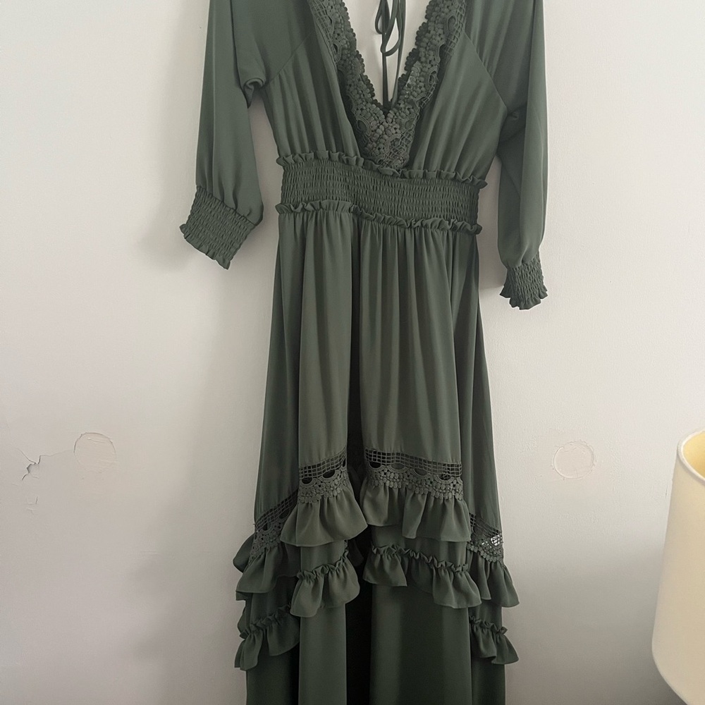 Baltic Born Green Ruffled Wrap Gown